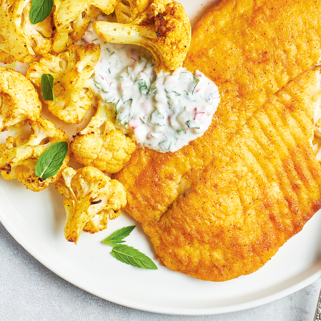 Curry-Roasted Fish and Cauliflower with Radish Raita