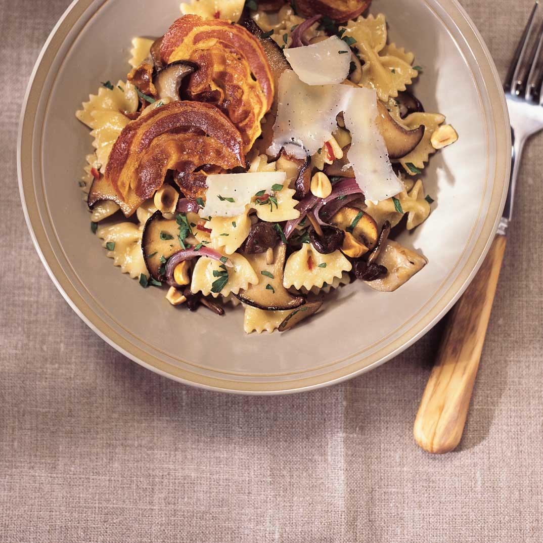 Farfalle with Mushrooms and Pancetta Chips