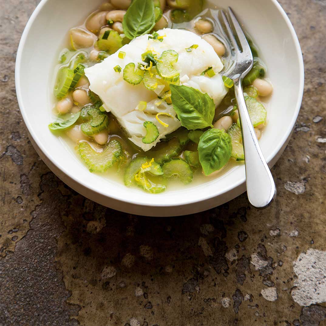 Fish with Braised Celery and White Beans