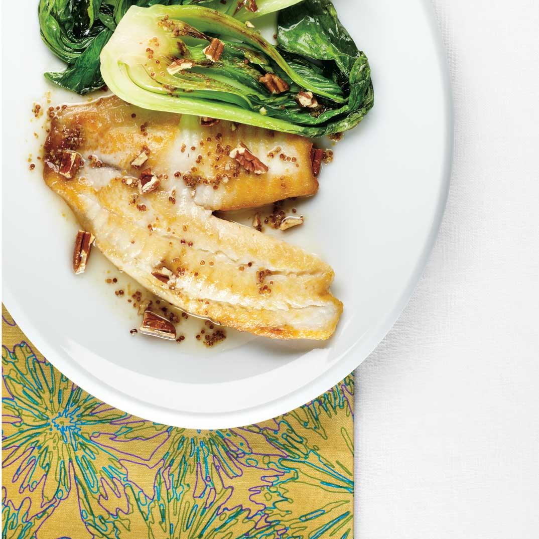 Fish with Pecans and Bok Choy