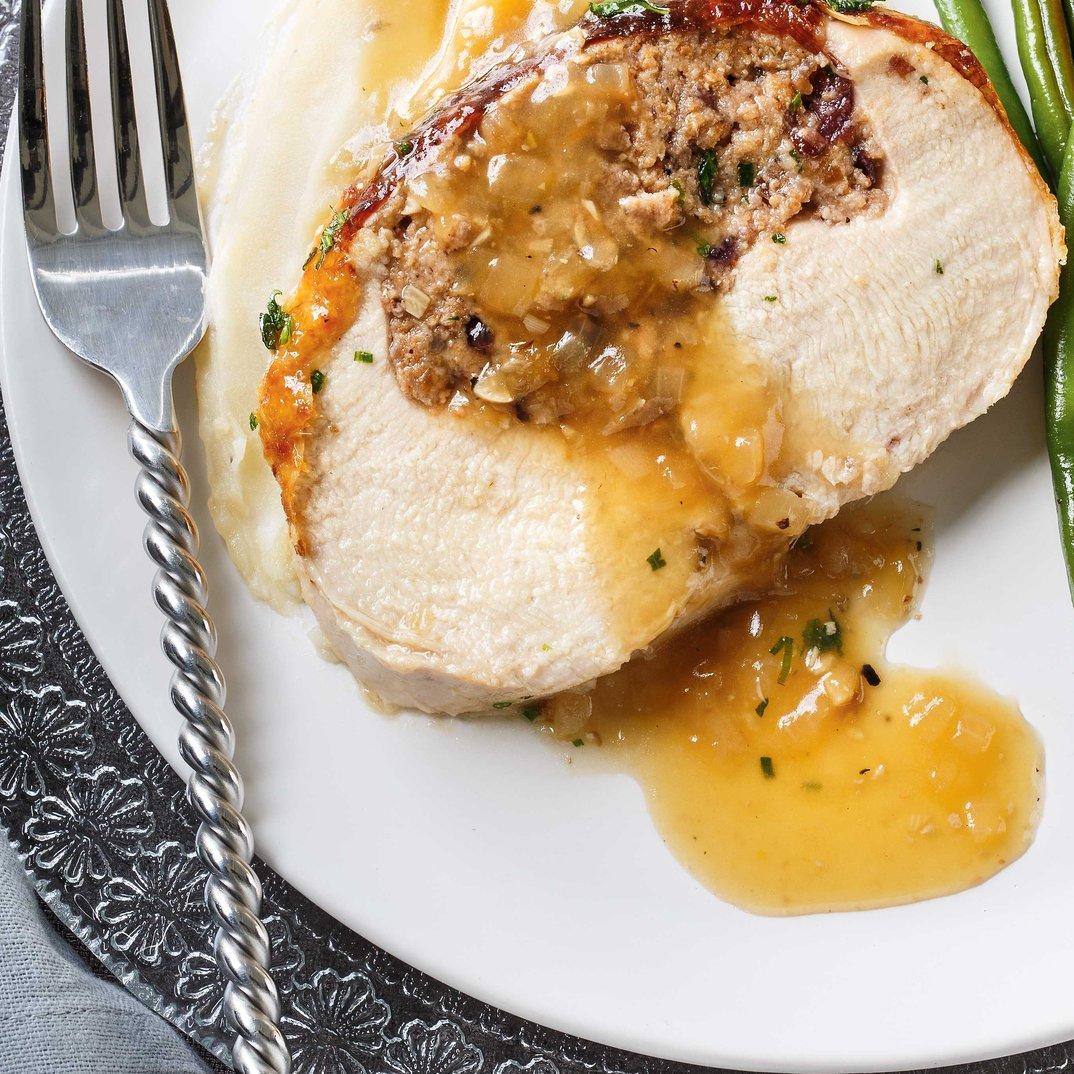 Gluten-Free, Dairy-Free and Nut-Free Stuffed Turkey Roast with Sausage and Cranberry