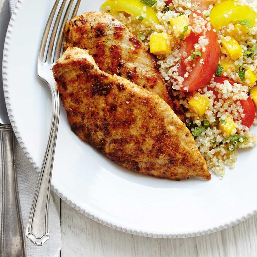 Grilled Chicken with Tomato, Mango and Quinoa Salad