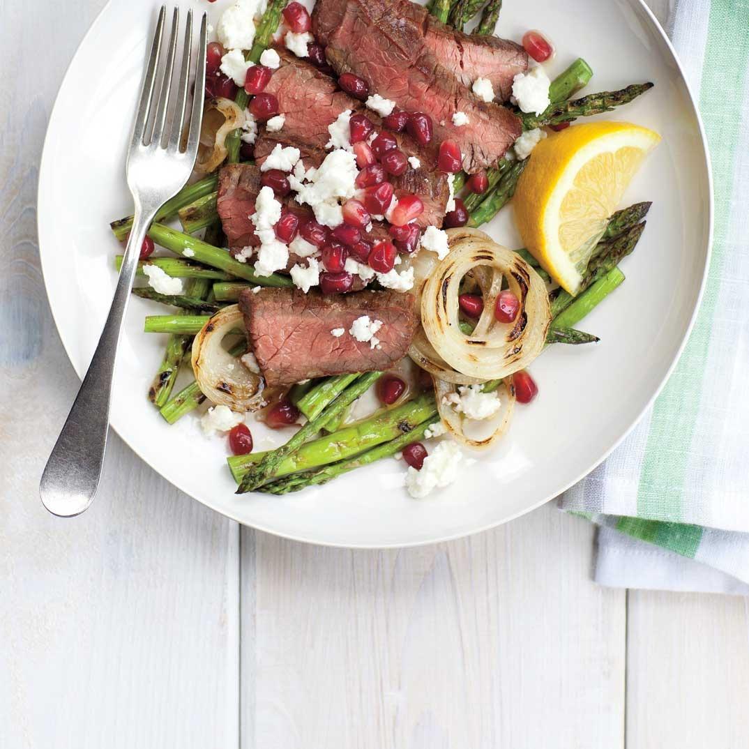 Grilled Flap Steak with Pomegranate and Feta