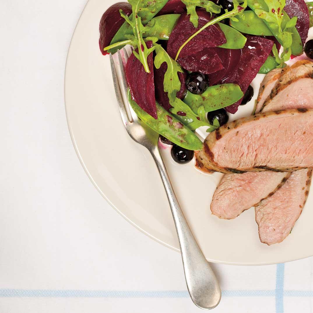 Grilled Pork Tenderloins with a Beet and Blueberry Salad
