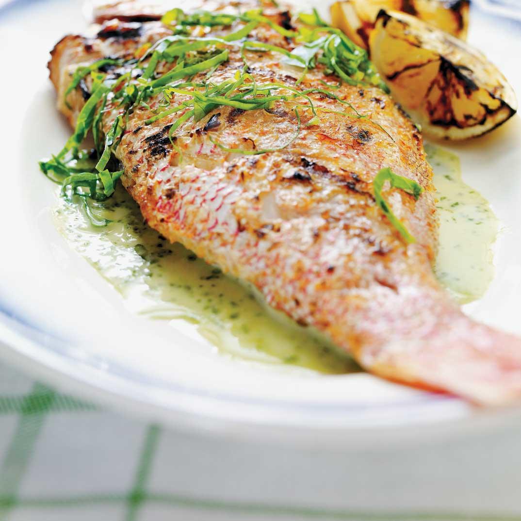 Grilled Red Snapper with Sorrel and Garlic Cream