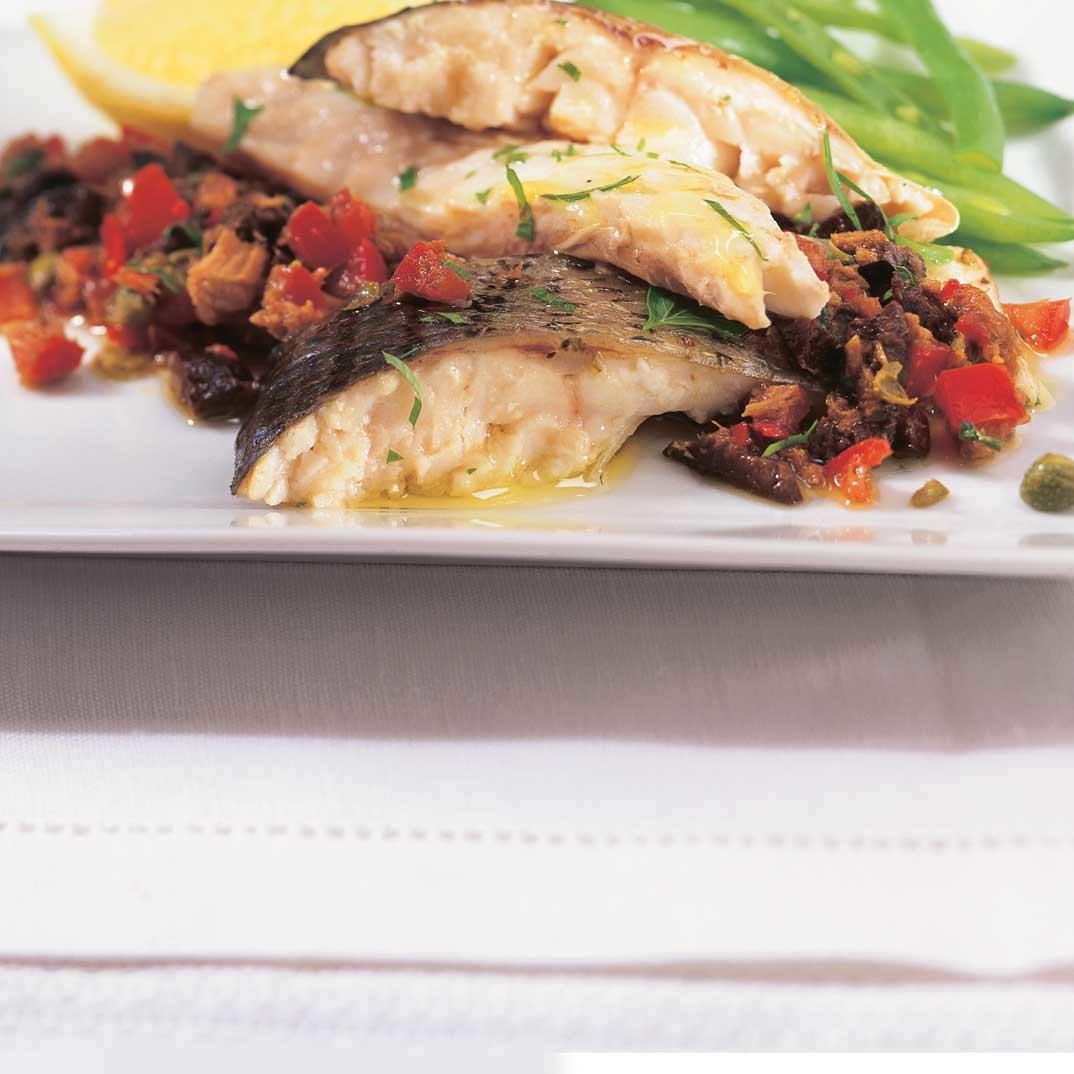 Grilled Sea Bass with Tomato Tapenade 