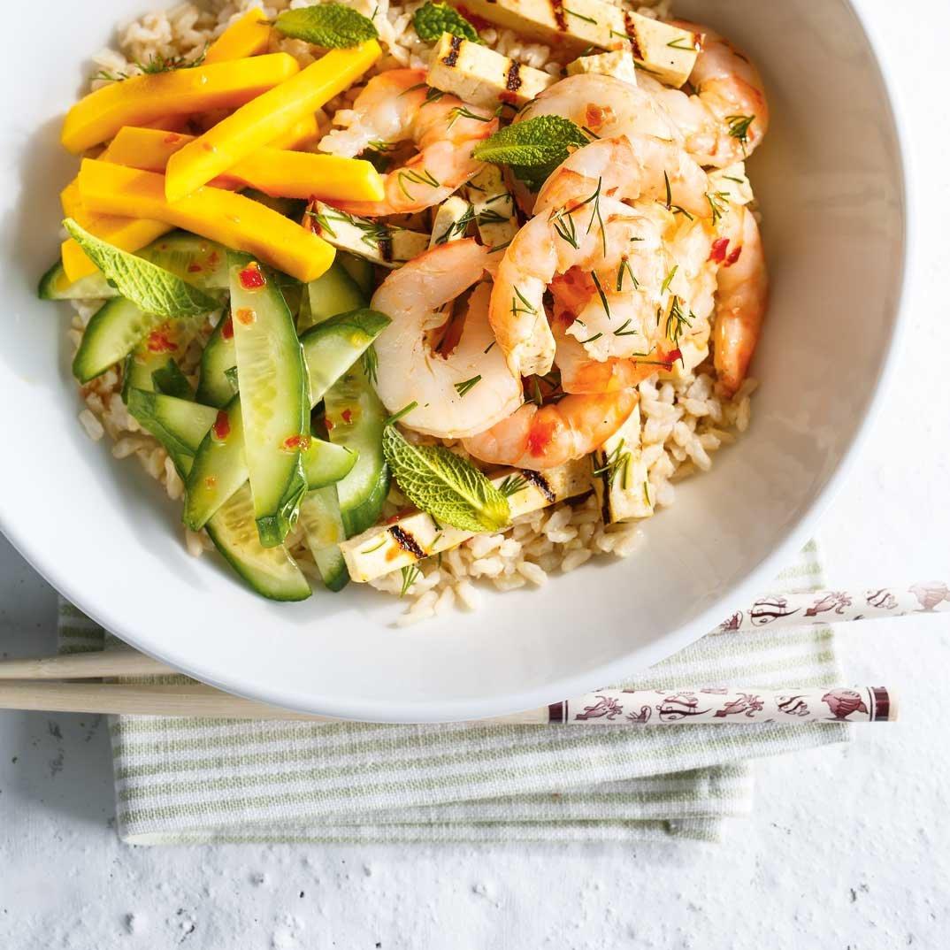 Grilled Shrimp and Tofu Rice Bowls