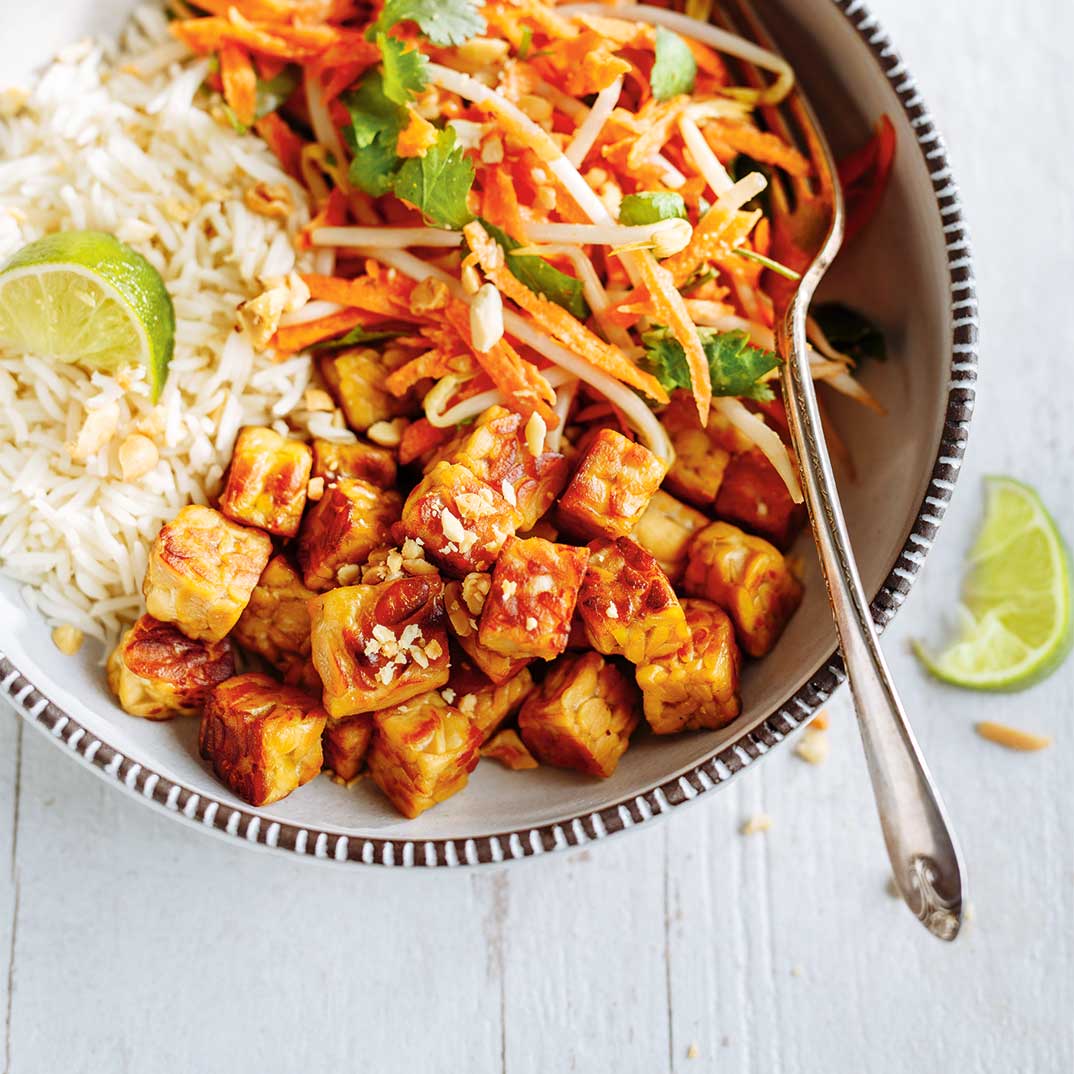 Grilled Tempeh with Coconut Milk Carrot Salad