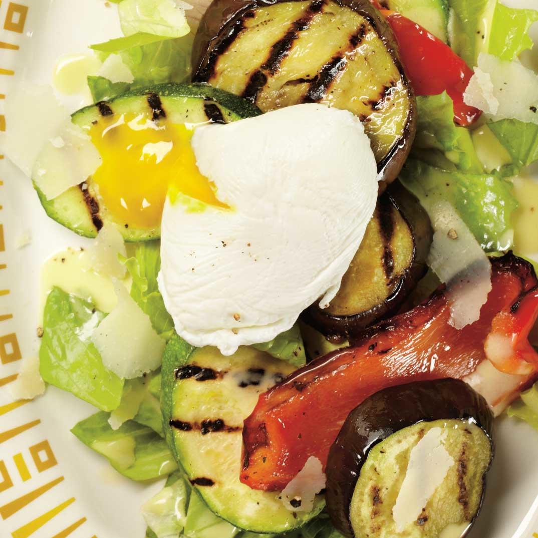 Grilled Vegetable Salad with Poached Eggs