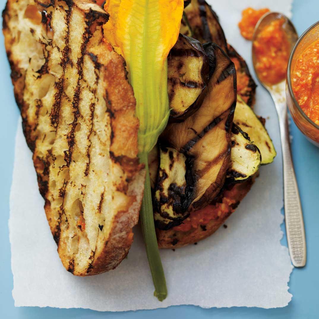Grilled Vegetables and Zucchini Blossom Sandwich