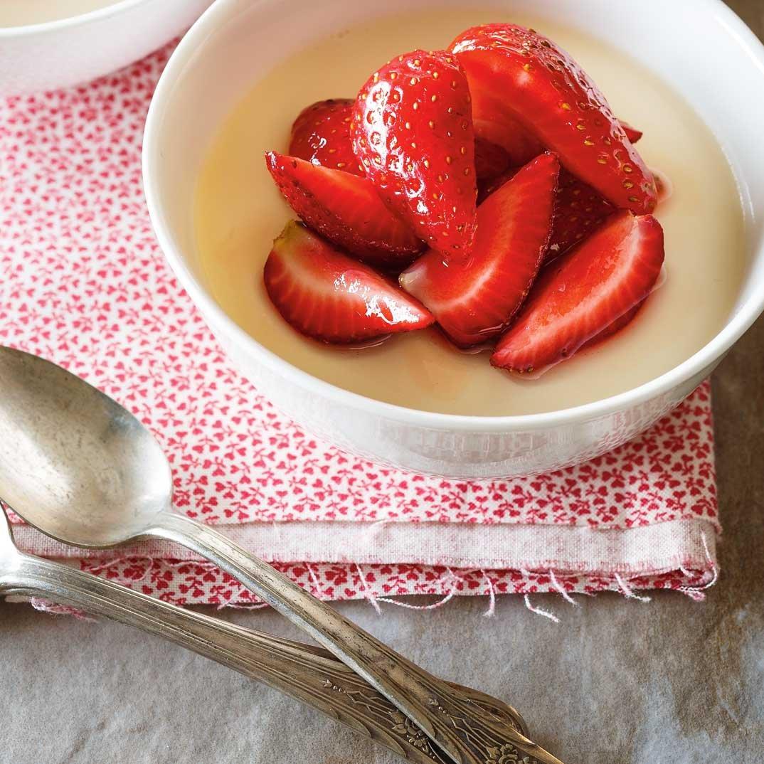 Honey and Chamomile Panna Cotta with Strawberries