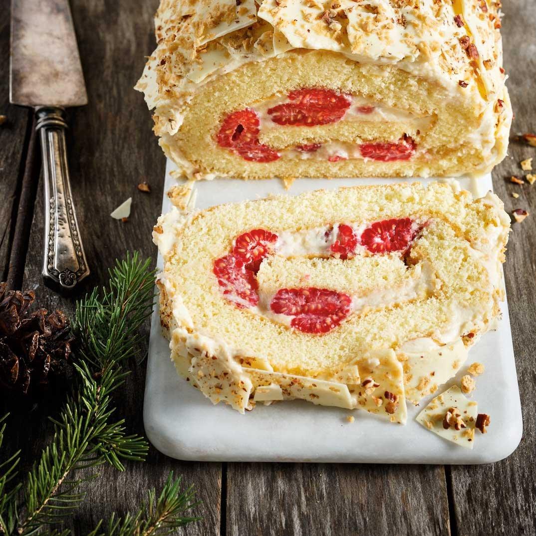 Maple, Raspberry and White Chocolate Yule Log