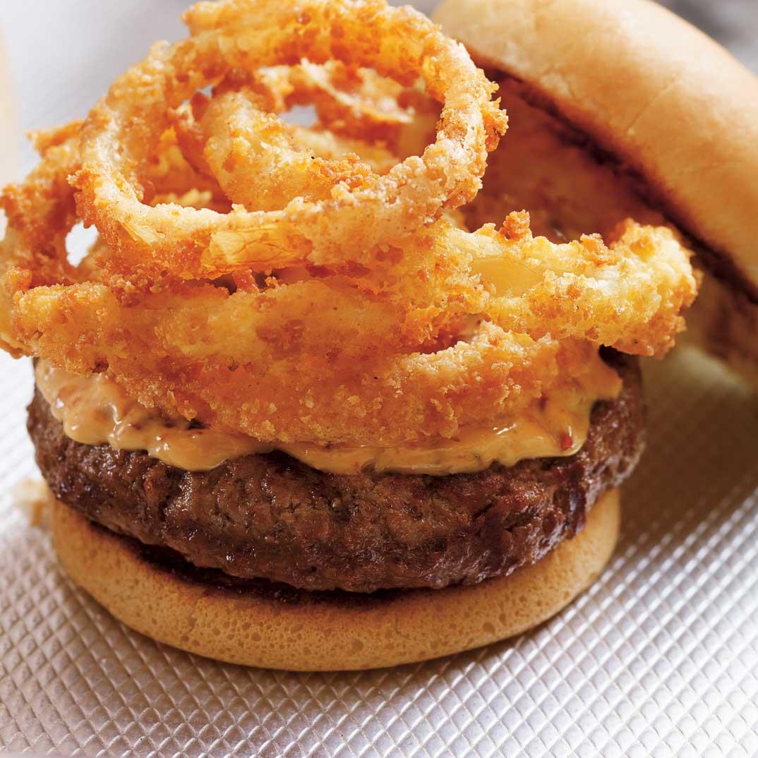 Mega Burgers with Onion Rings