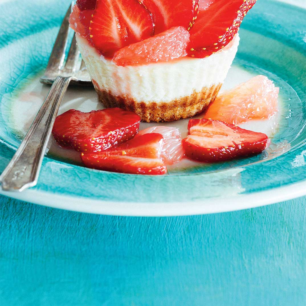 Mini Strawberry Grapefruit Cheesecakes