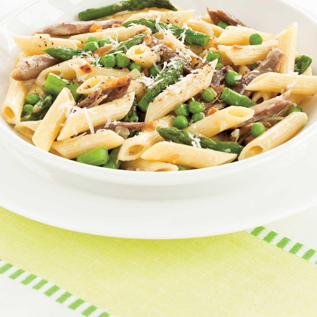 Penne with Duck Confit and Green Vegetables 