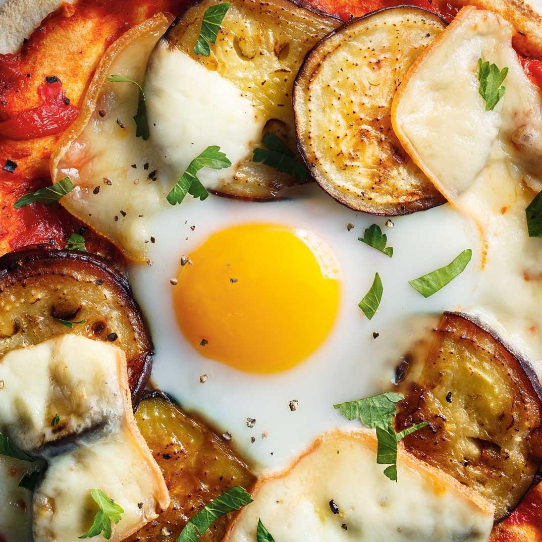 Pita Pizza with Eggplant and Egg