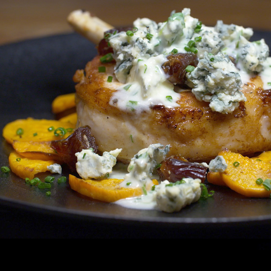 Pork Chops with Blue Cheese and Dates