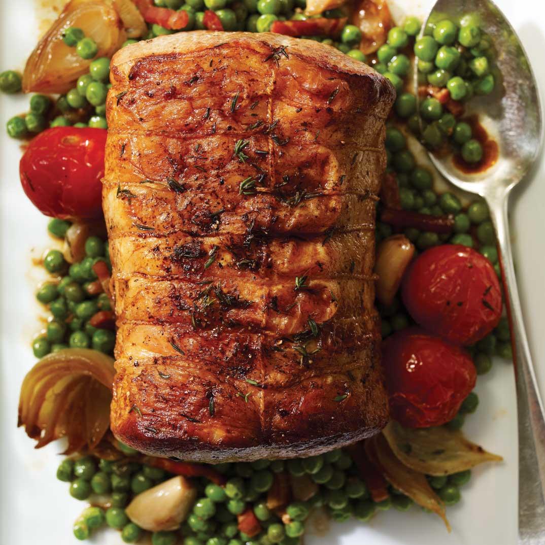 Pork Roast with Cherry Tomatoes and Green Peas