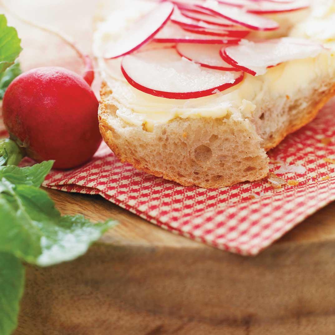 Radishes with Butter and Fleur de Sel on Baguette
