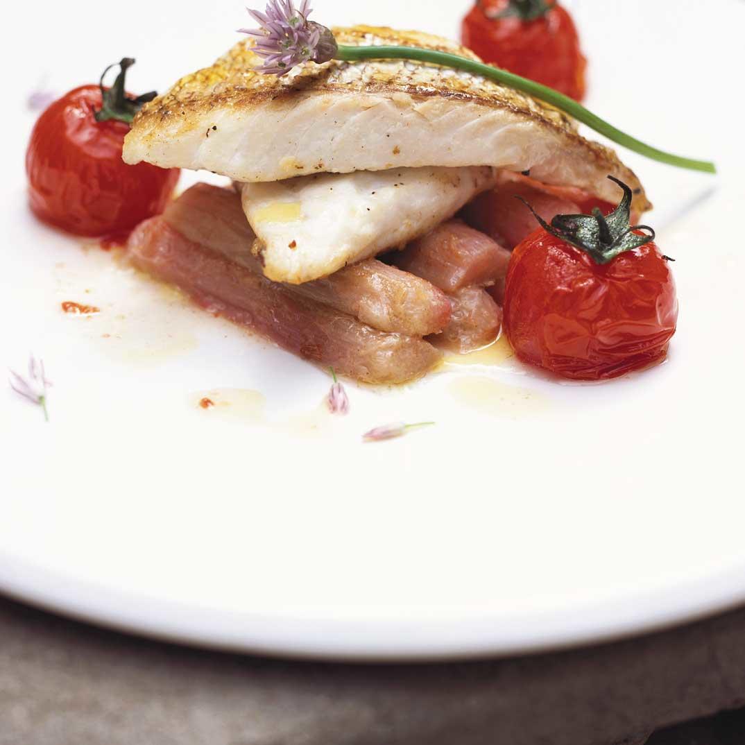 Rhubarb and Roasted Tomato Red Mullet