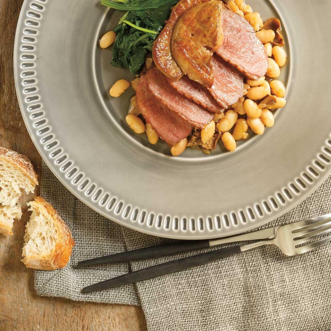 Roasted Duck Breast with White Beans, Boletes and Foie Gras