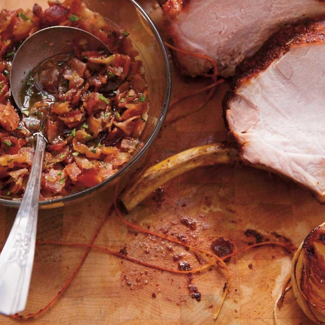 Roasted Pork Loin with a Warm Bacon Dressing