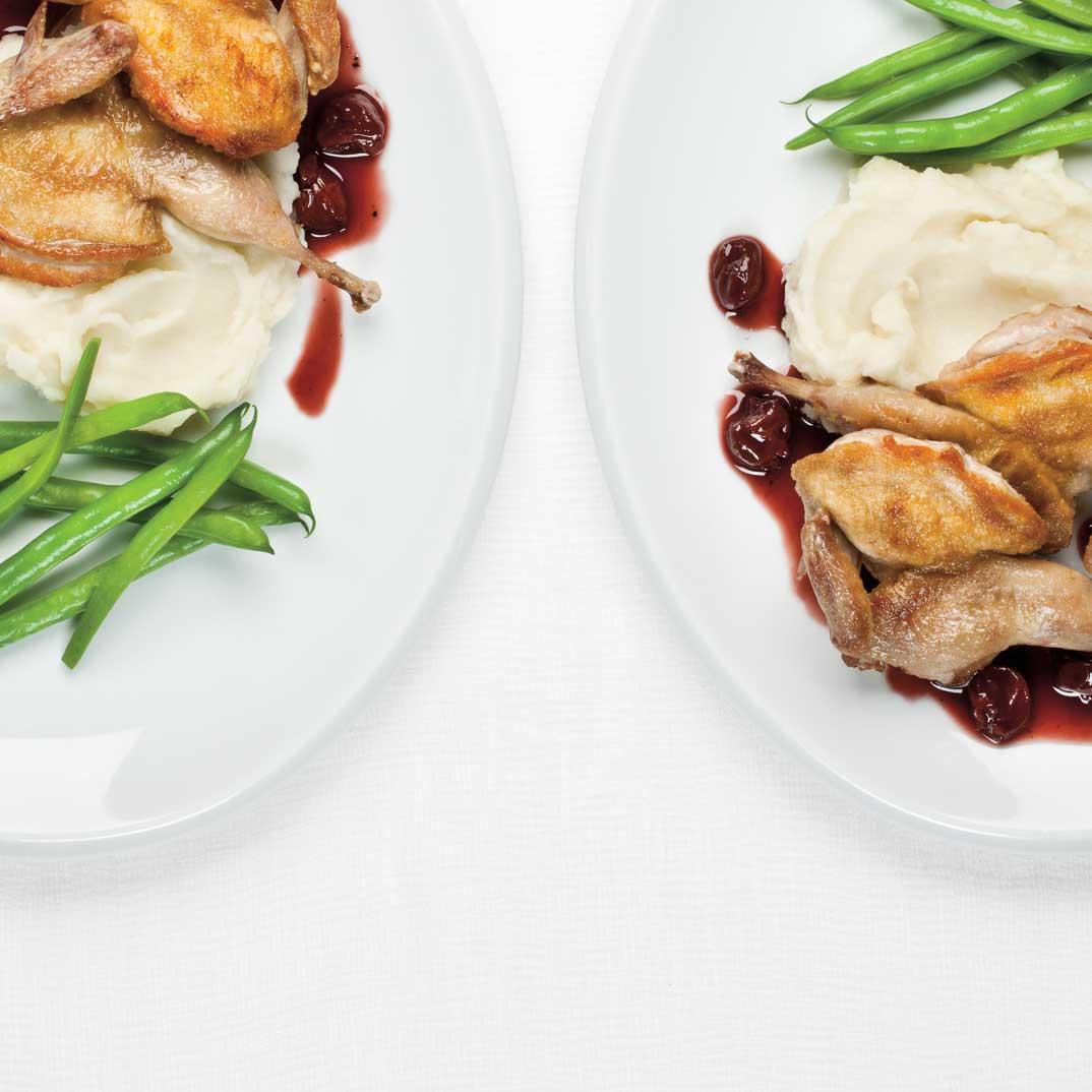 Roasted Quail with Cherry and Red Wine Sauce