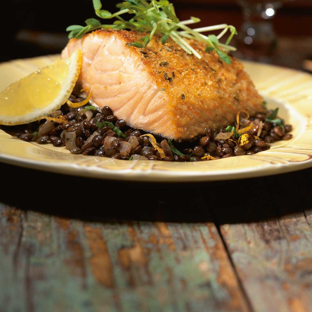 Salmon Steaks on a Bed of Lentils
