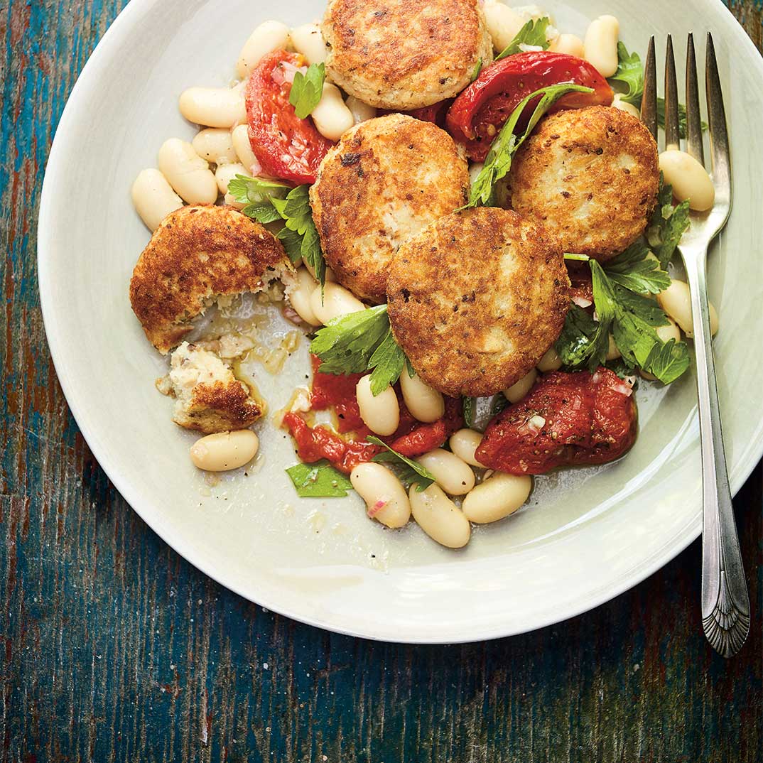 Sardine Croquettes with White Bean and Tomato Confit Salad