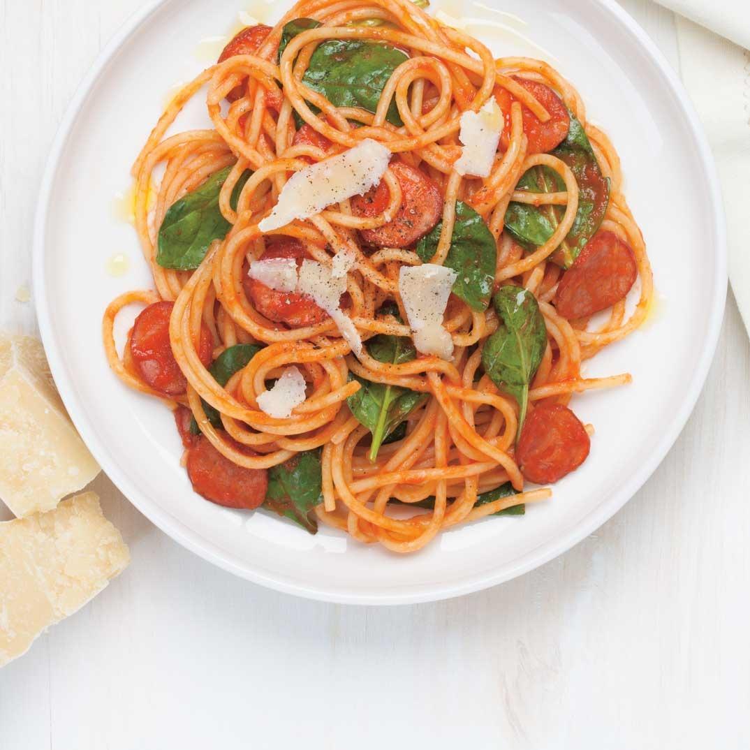 Sausage and Spinach Spaghetti 