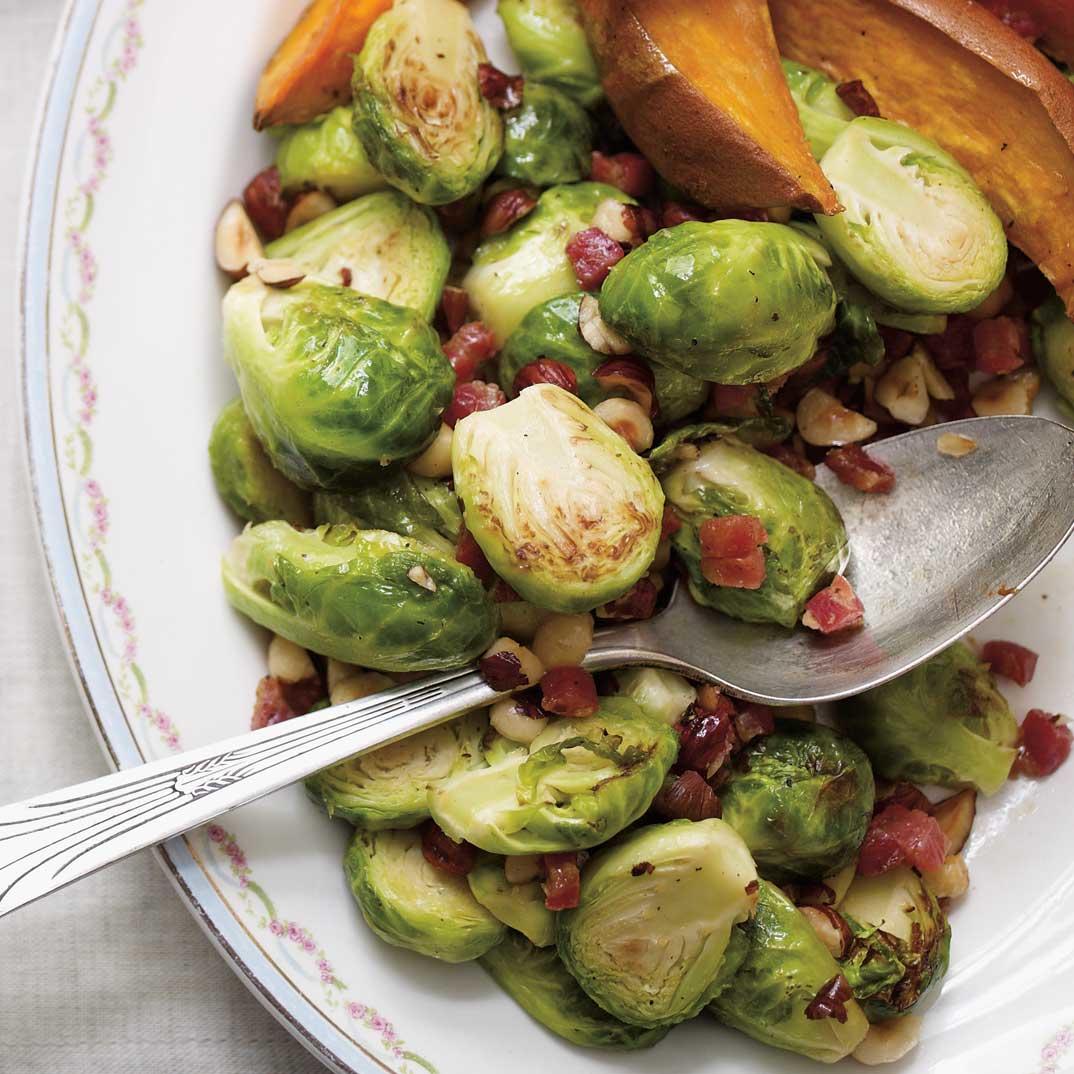Sautéed Brussels Sprouts with Pancetta and Hazelnuts 