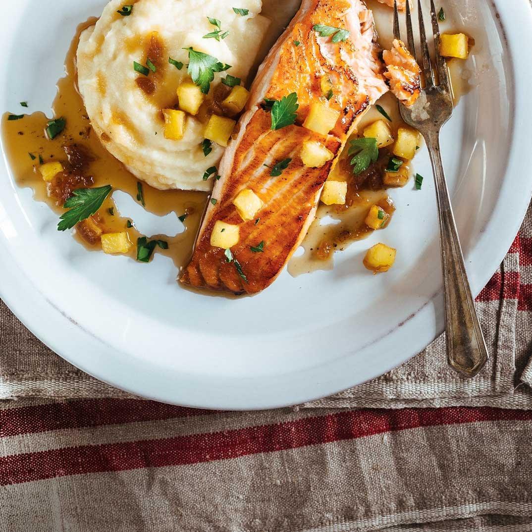 Seared Salmon with Cider Sauce and Celery Root Purée