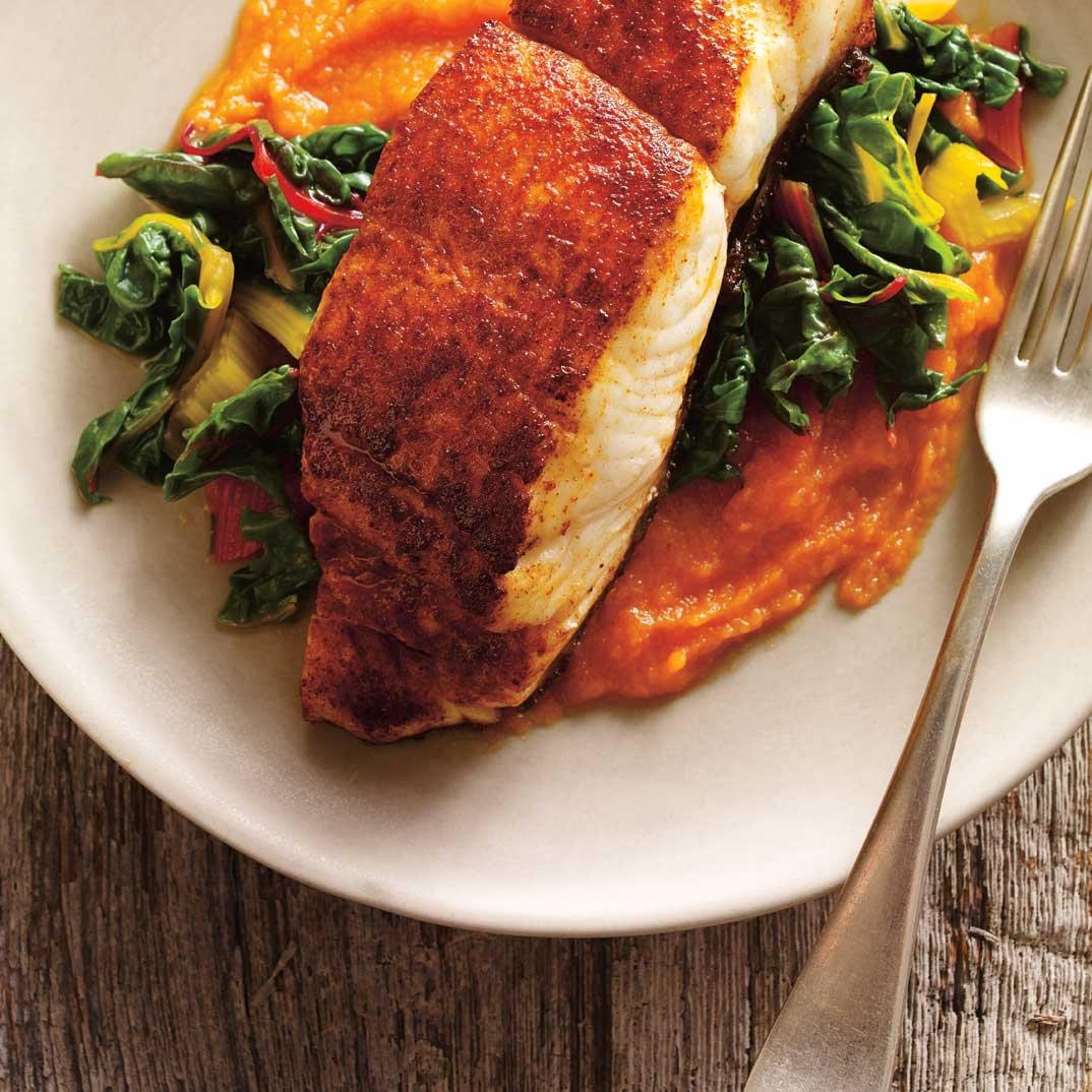 Seared Spiced Fish with Carrot Purée