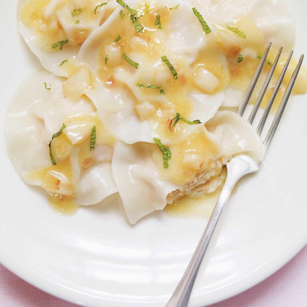 Shrimp Ravioli with Lychee Butter Sauce 