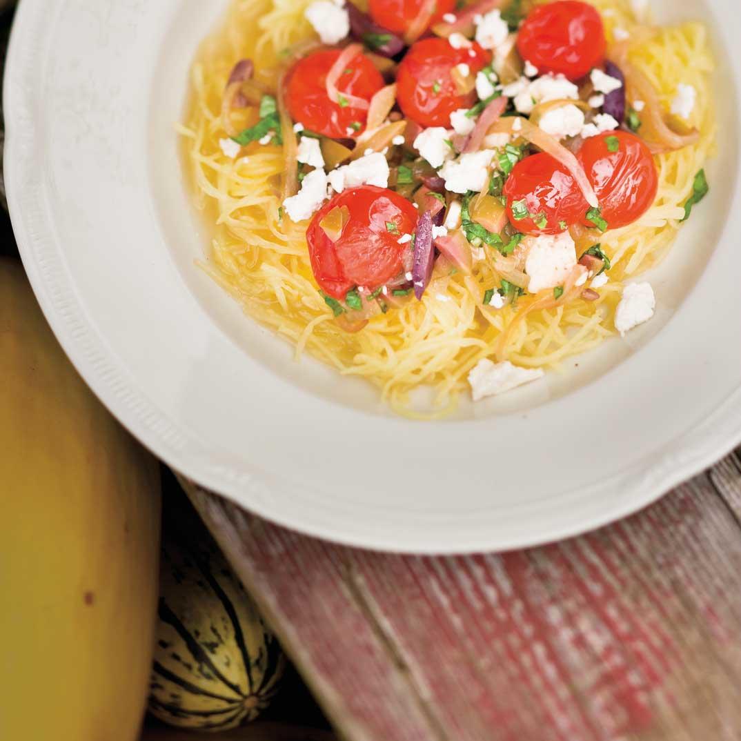 Spaghetti Squash with Onions, Tomatoes, and Olives