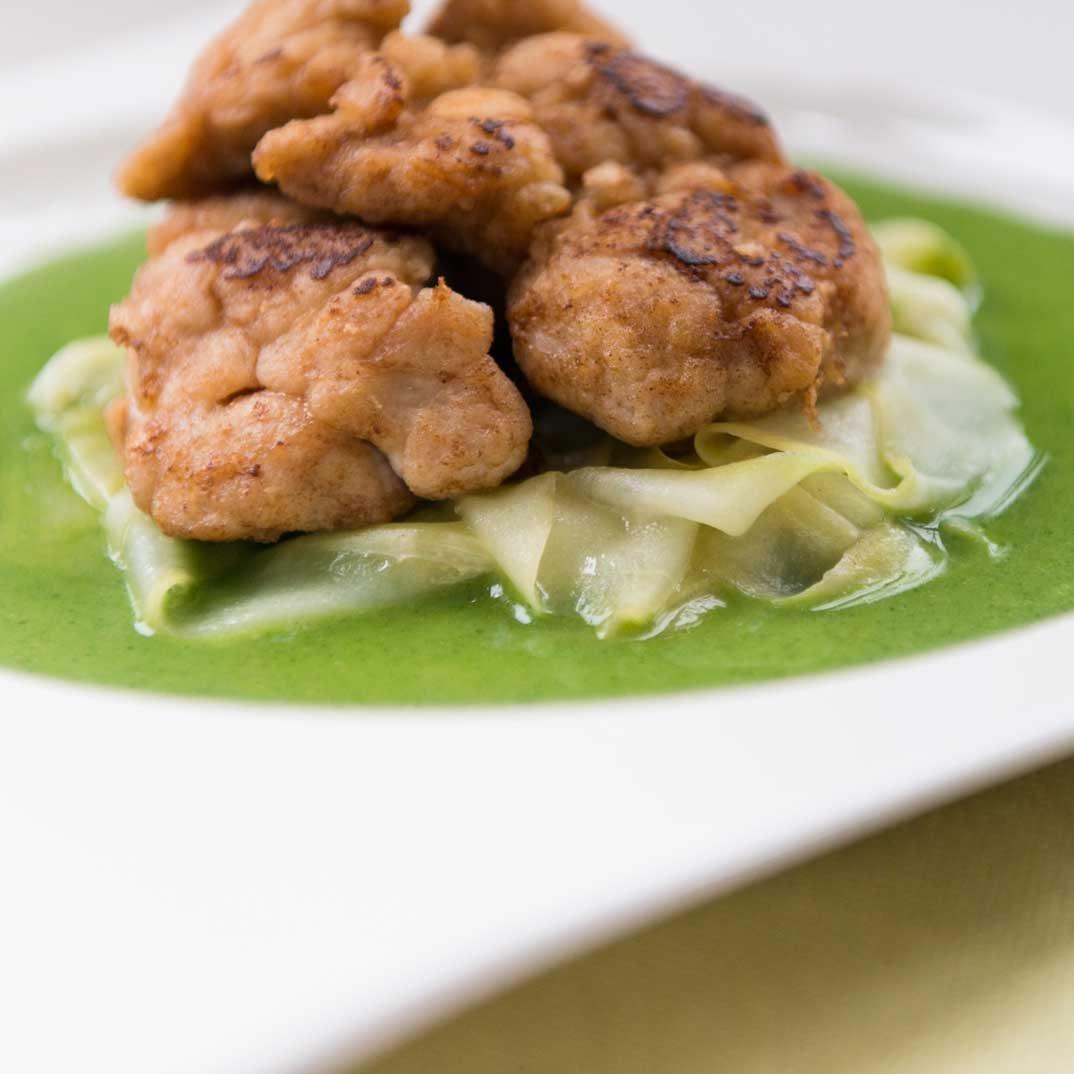 Stelio Perombelon’s Seared Sweetbread with Warm Cucumber and Parsley Butter