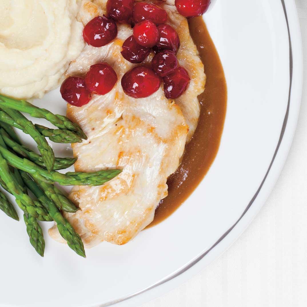 Turkey Cutlets with Parsnip Purée and Honeyed Cranberries