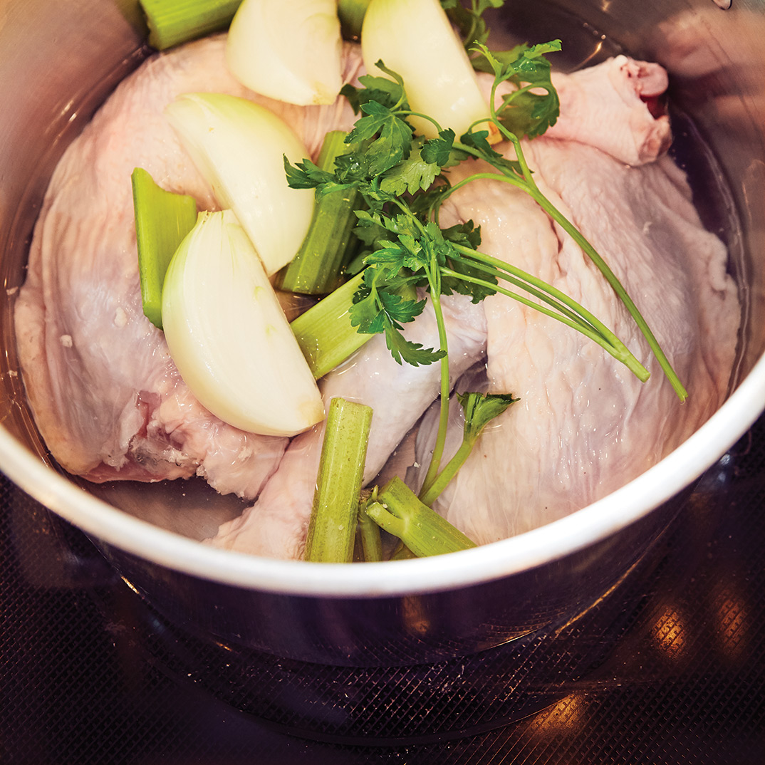 Turkey Stock and Poached Turkey Meat