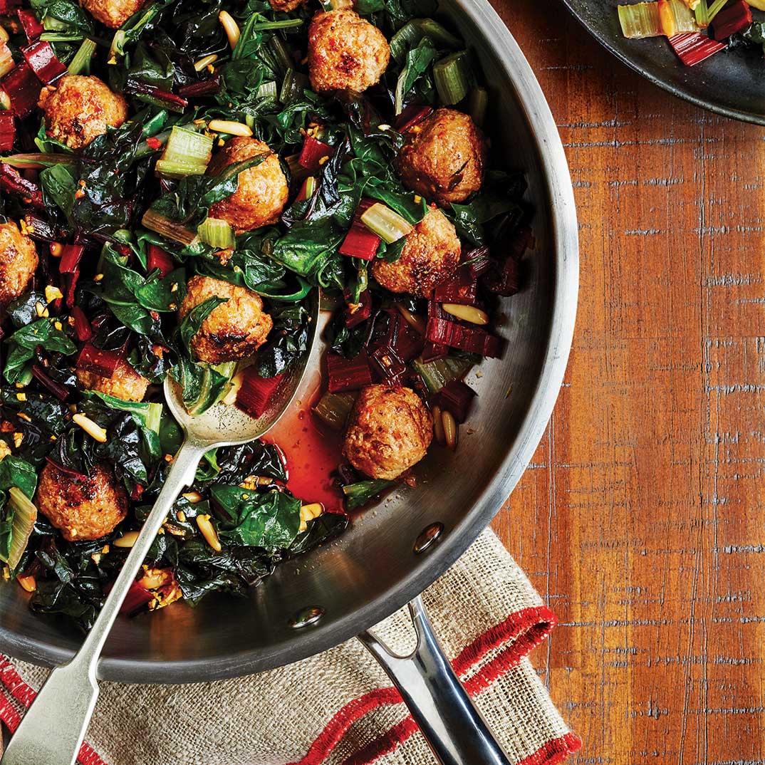 Veal Meatballs with Swiss Chard