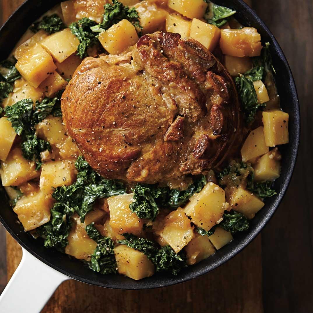 Veal Roast with Onions and Creamed Kale