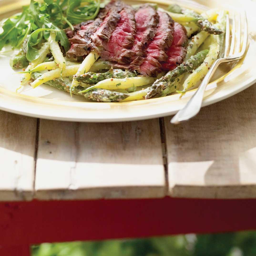 Warm Beef Salad over Asparagus and Beans with Remoulade Sauce 