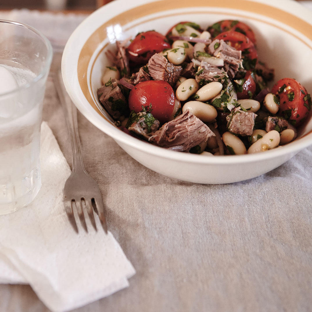 White Bean, Tomato and Braised Beef Salad