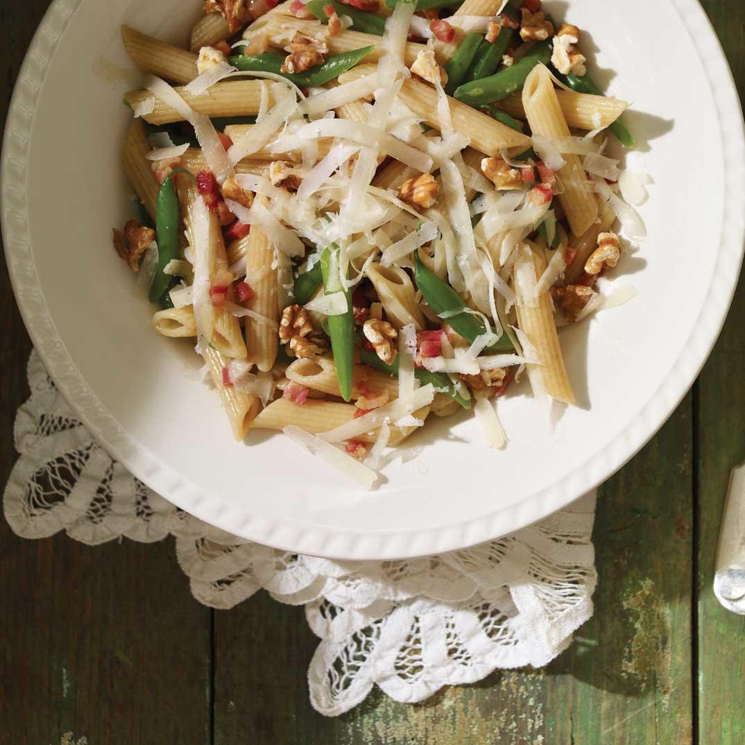 Whole-Wheat Penne with Green Beans, Pancetta and Walnuts