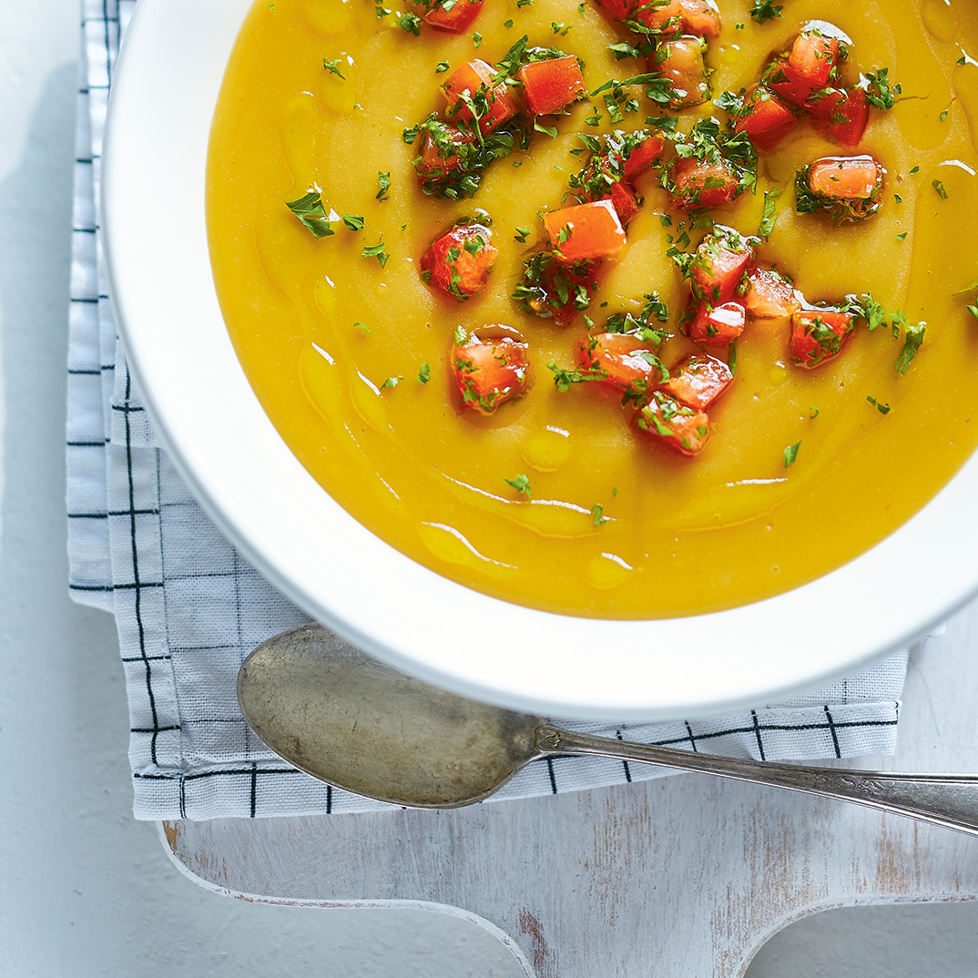 Yellow Split Pea Soup with Tomatoes